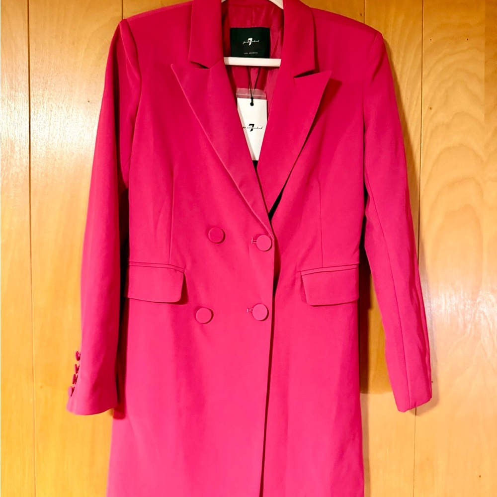 7 For All Mankind Long Fuchsia Double-Breasted Blazer